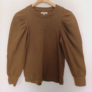 Madewell Top Women's Warm Umber Size S Pleated‎ Statement-Sleeve Comfy NC640